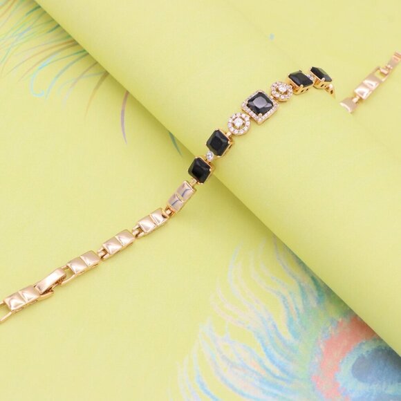 "Elegant Rose Gold Bracelet with Black and Clear CZ Stone Accents, XPBL0885 - Picture 8 of 13